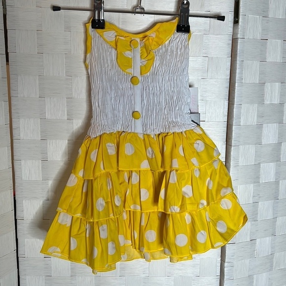 YELLOW 3 Tiers Ruffles Tutu Cotton Dress - Picture 4 of 8